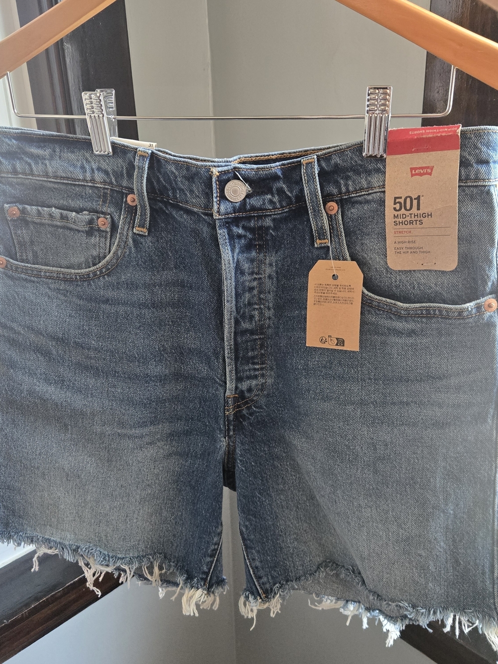 Levi's 501 Mid-Thigh Shorts in Dark Blue Denim